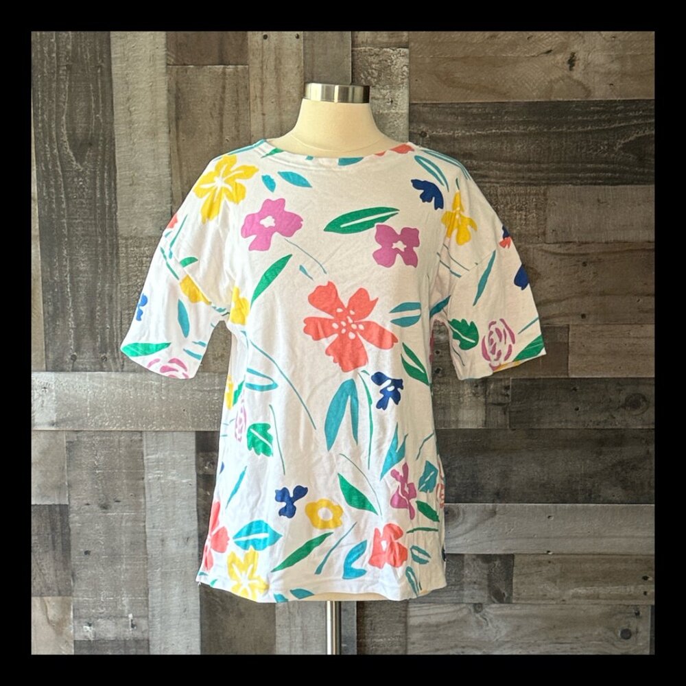 NWT! Younkers Vintage 80s 90s rainbow floral top garden party feminine summer